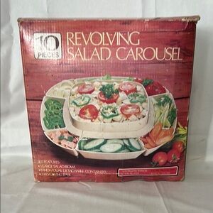 Vintage Revolving Salad Carousel Lazy Susan 10 pc - Cream/off white